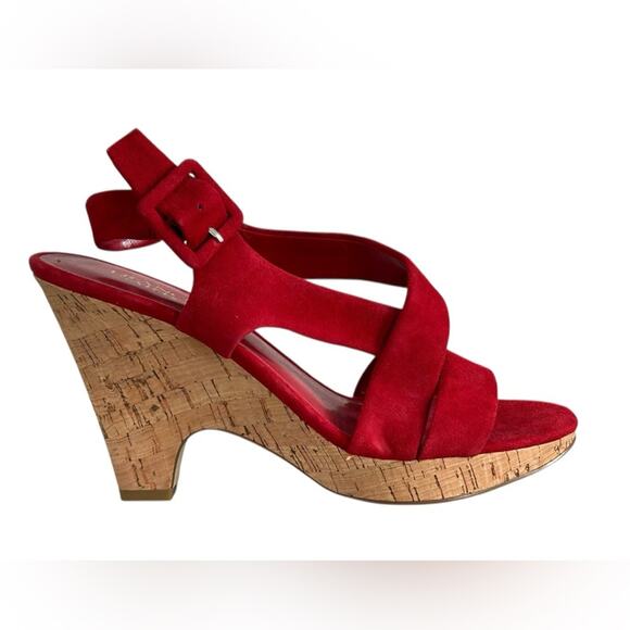 Franco Sarto Red Wedge Sandals with Cork Heel Sz 10 - Picture 2 of 14